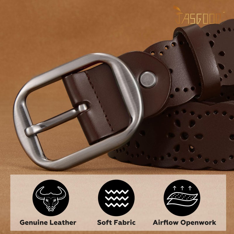 JASGOOD Women's Hollow Flower Genuine Leather Belt for Jeans Pants Wide Belt for Ladies - Image 4